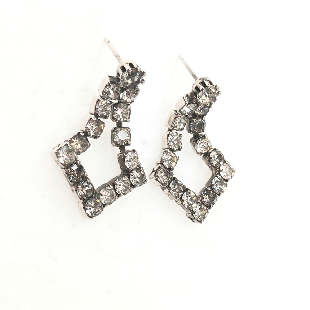 Vintage Rhinestone Earrings Dangle Drop Single Foil Prong Set Classic